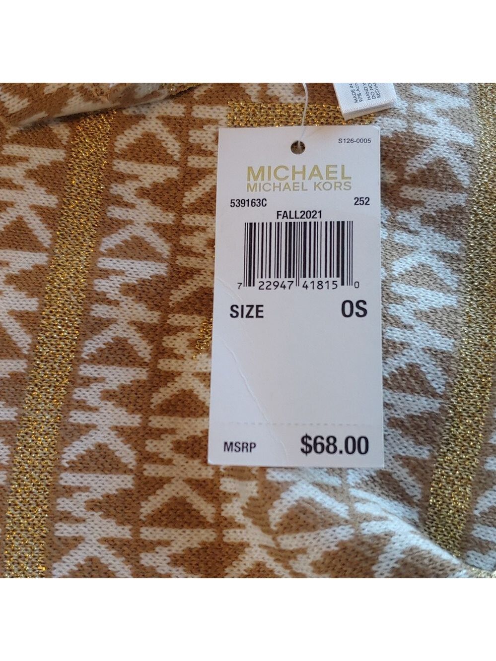 Michael Kors Signature Women's Knit Scarf in Tan & Cream Metallic Accents NWT - Picture 9 of 13